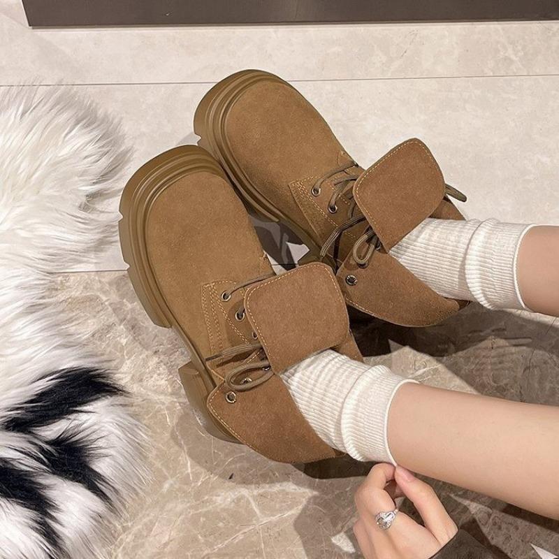 Fashion Women's Boots Retro Leather Designer Shoes Women's Luxury Short Boots Thick Sole Anti-Slip Round Toe Ankle Shoes