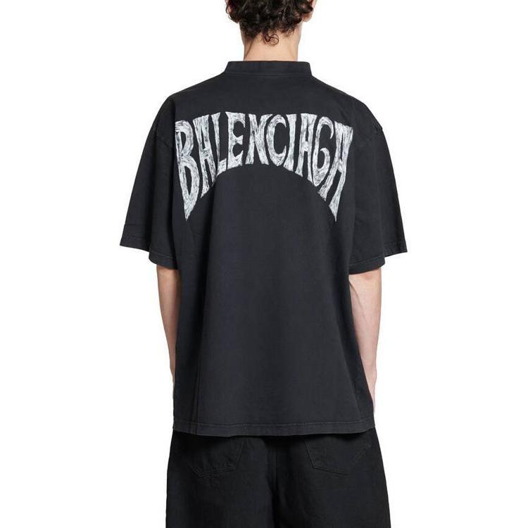 Balenciaga Hand Drawn T Shirt Medium Fit In Black Faded T Shirt Regular Fit Unisex Black 764235TPVU41569