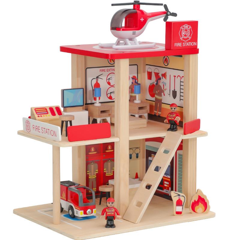 Turm Zugstreckenzubehör Spielszene Dekoration Bahnhof Brücke Tunnel Hochbaugleis Spielzeug für mit Zug Holz