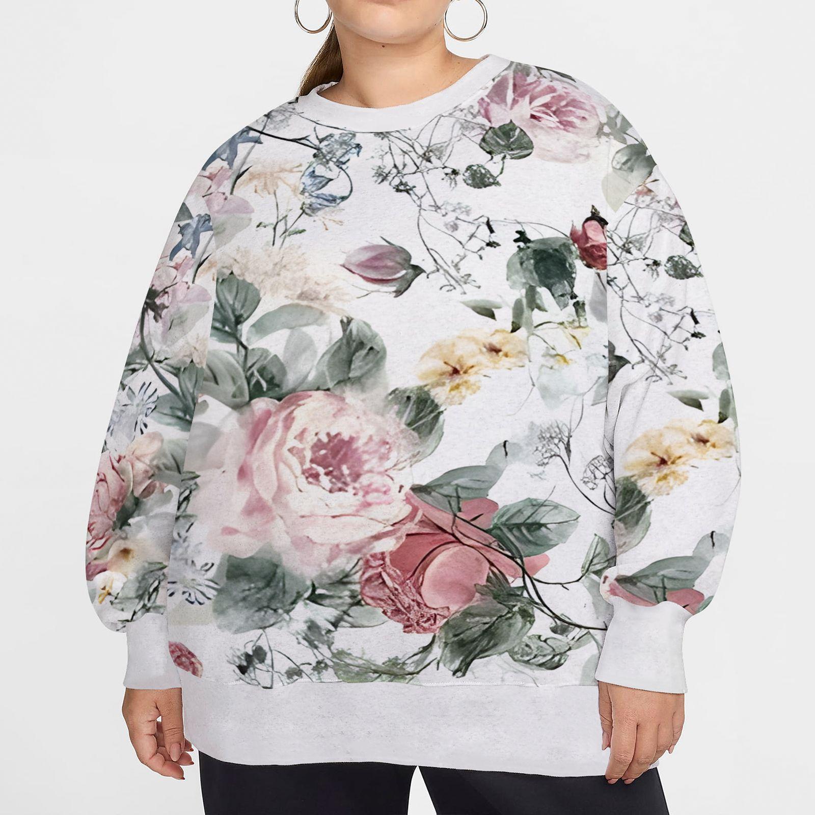Толстовка с круглым вырезом и цветочным принтом больших размеров — фото 6