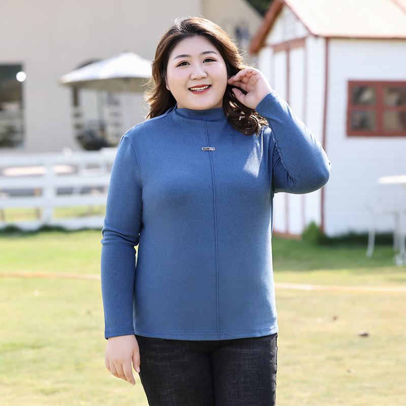 

Плюс Размер Женский Новый Осенний Полувысокий Воротник All Matching Длинный Рукав Топ 7XL синий