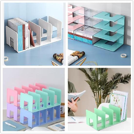 4Pack Clear Acrylic File Sorter, 4 Large Slots Desk Organizer, Desktop File Folder Holder Organizer, Office Storage Stand Rack for Book, Purse,