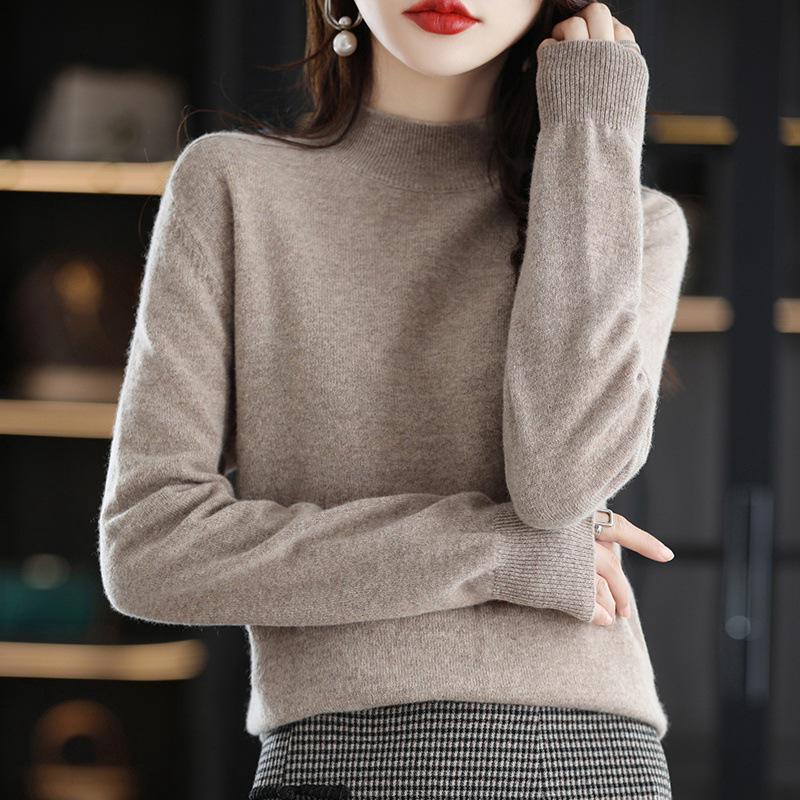 Women's High-Neck Pure Wool Sweater – 2023 Autumn/Winter Knit Base Layer