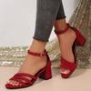 Fashion Open Toe Block Heel Sandals Summer New Suede Round Toe One Buckle Strap Fashion Solid Color Skinny High Heels