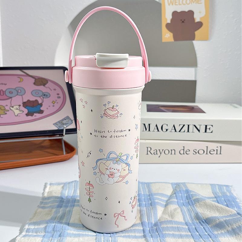 Милая соломенная кружка высокой ценности Портативная кофейная кружка для девочек в школу 600ml розовый