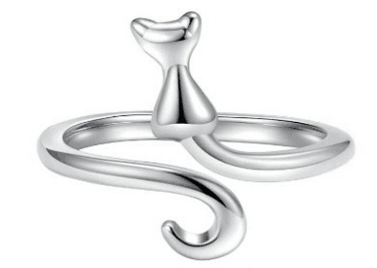 Anello Gatto Geometrico Europeo & Americano, Design Aperto Regolabile, Ornamento Animale Lavorato a Maglia per Dita.