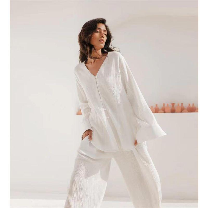 Fashion Style New Arrival Casual Loose Top Two-Piece Pants Homewear V-neck Top Pants Suit