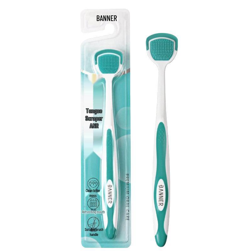 Double-Sided Antibacterial Tongue Scraper and Brush for Freshening and Deep Cleaning