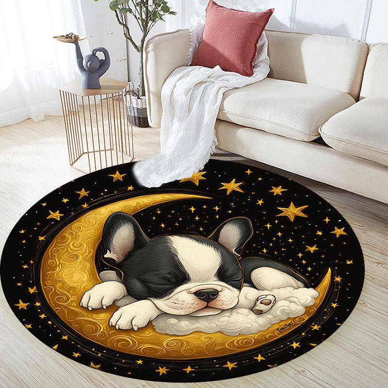 Sleeping Puppy Round Area Rug,Carpet Rug for Living Room Bedroom Sofa Playroom Decor,Non-slip Floor Mat