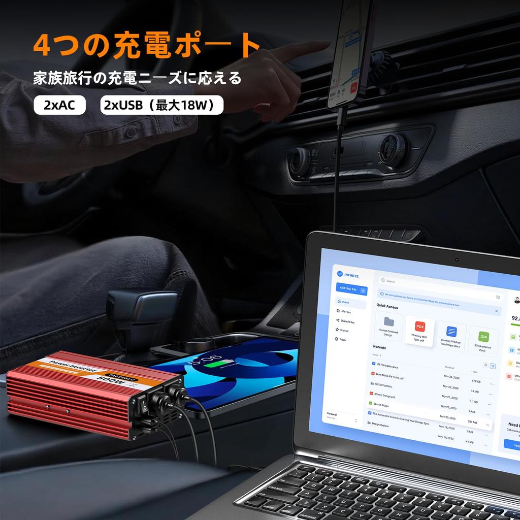 TAGEEBLU 500W 12V to Cigarette Lighter Converts DC 12V to AC Includes 2 USB Car Inverter for 12V Only Inverter, 100V, Outlet, 100V, Ports,