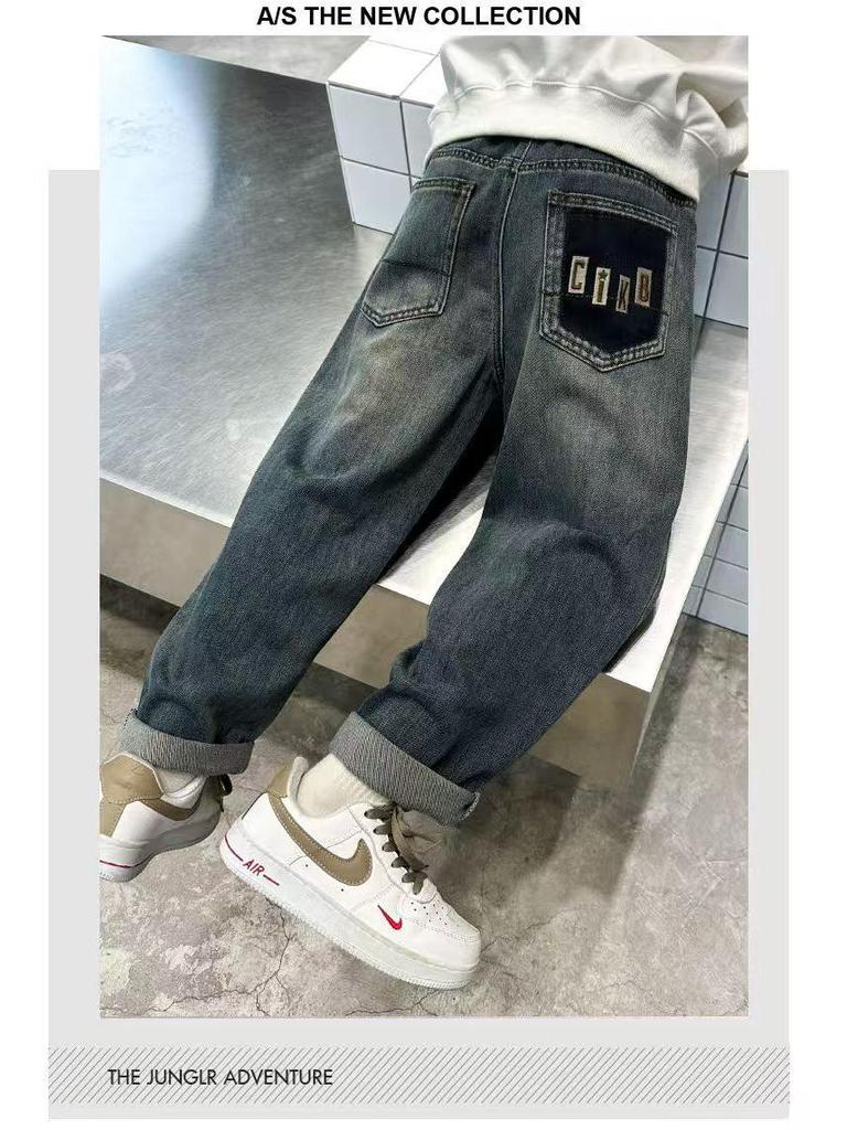 Spring/Autumn Loose-Fit Jeans for Boys, Ages 7-14, Children's Casual Long Pants.