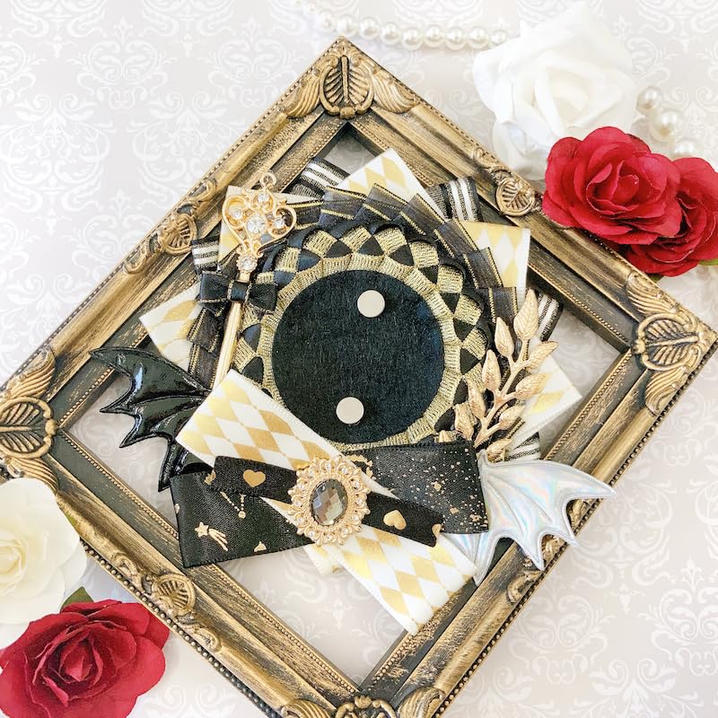 G Triger Ita Rosette for Can Winged Ita Bag Handmade Black Badges, Rosette, Devil, 57mm, 58mm, Decoration, Rosette, Ribbon,