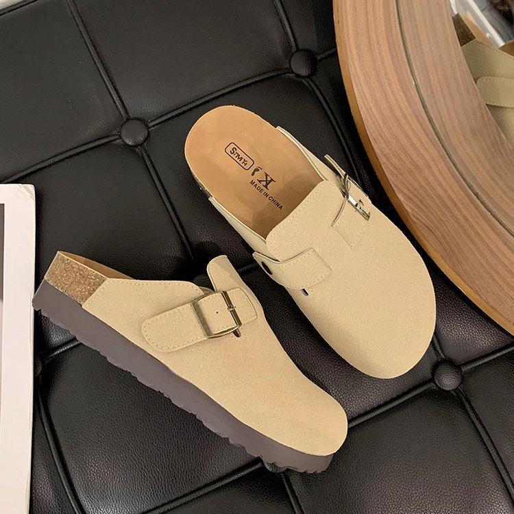 thick-soled fishing shoes, half-towed autumn models, one pedal, soft-soled non-slip retro women's shoes, bag head towing, trendy outside