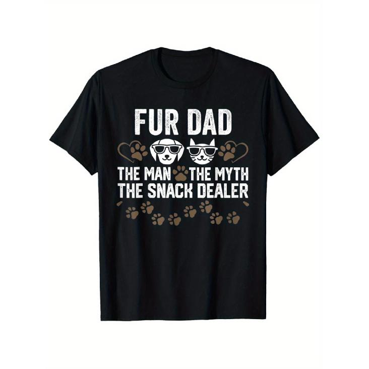 Fur Dad The for Man The Myth The Snack Dealer Dog Dad T-Shirt - Funny Dog Lover Gift with Paw Print & Bone Graphic, Loose Fit Round Neck Casual Tee S чёрный