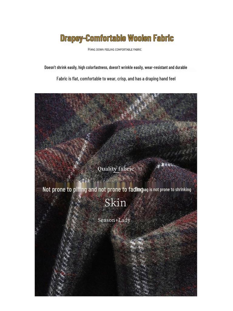 Plaid Wool Blend Split Pencil Skirt - 2025 Winter Mid-Length Vintage Style