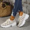 New Flat Shoes Lace-up Round Women's Mesh Knitting Toe Breathable Women Soft Sole Footwear Ladies Wedge Shoes