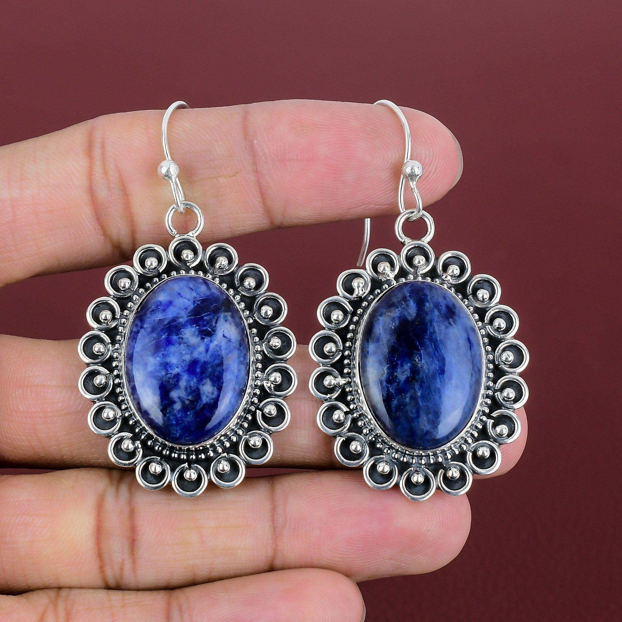 Sodalite Earring 925 Sterling Silver Earring Designer Earrings Sodalite Gemstone Jewelry Anniversary Gifts Decent Earring Handmade Jewelry