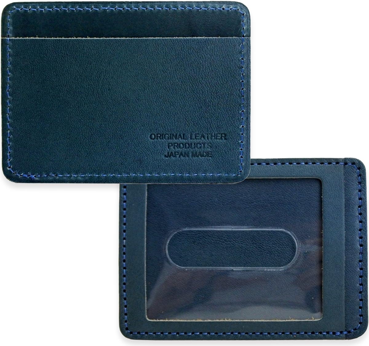 

Pass Case with Two IC Card Slots, Made in Japan with Tochigi Leather, for Men and Women (Navy)