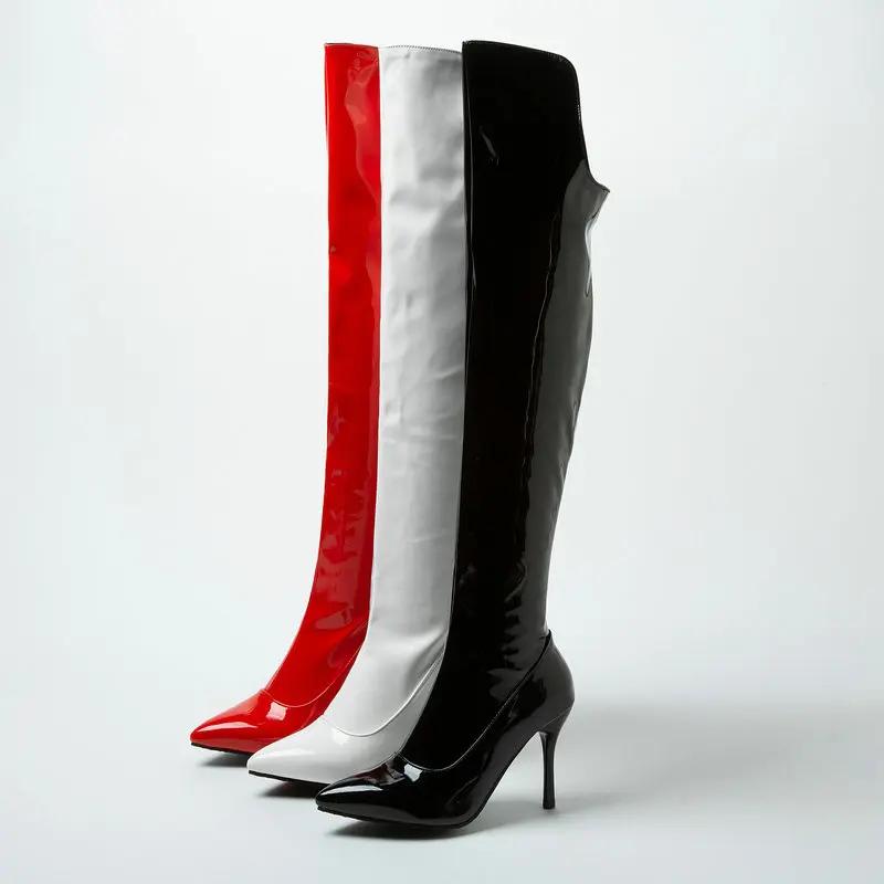 Fashion Super high heel heel women's boots patent leather bright leather shoes winter high leg over knee boots steel tube dancing shoes
