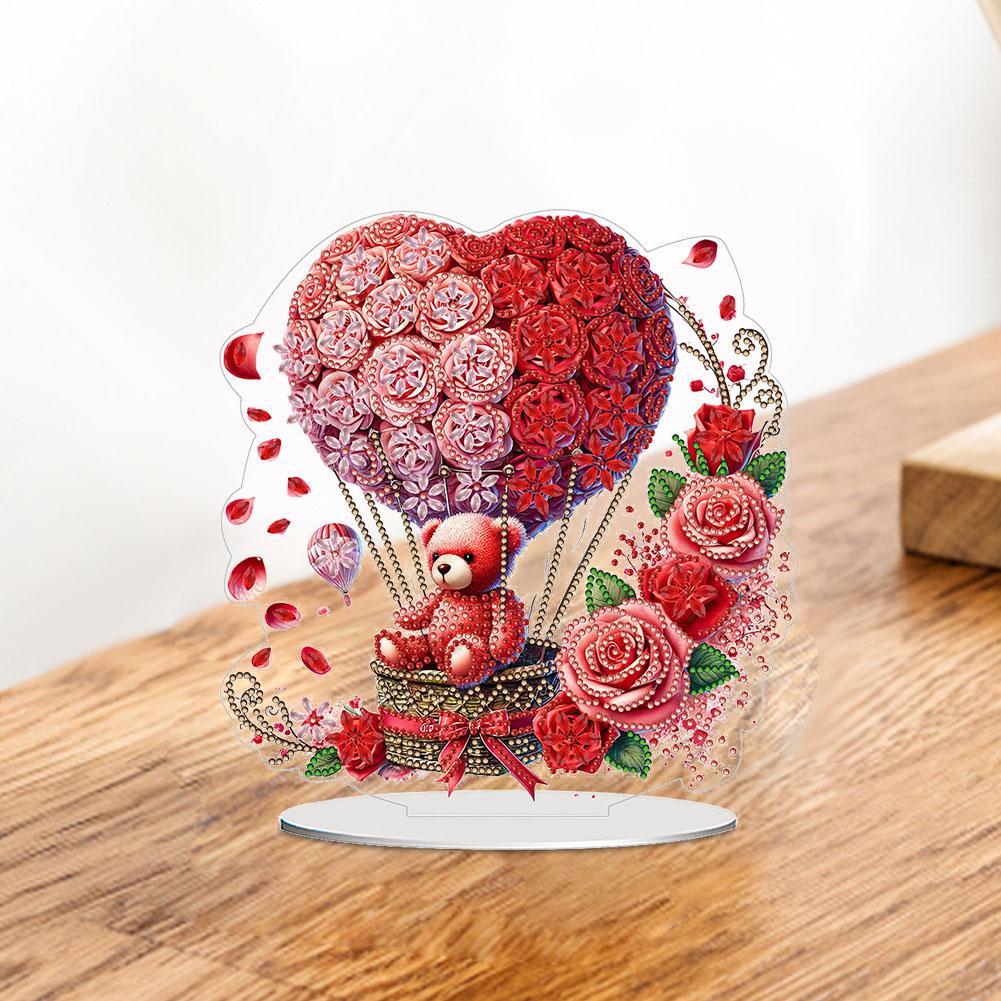 5D DIY Romantic Valentines Day Diamond Tabletop Decor Cat Rose Dog Rose Small Flower Bed Rose Hot Air Balloon Tabletop Decor