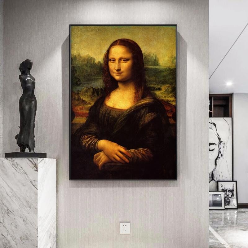 Smile Of Mona Lisa Portrait Canvas Painting Reproductions Classical Da Vinci Famous Art Poster For Living Room Cuadros Picture Home Decor Background