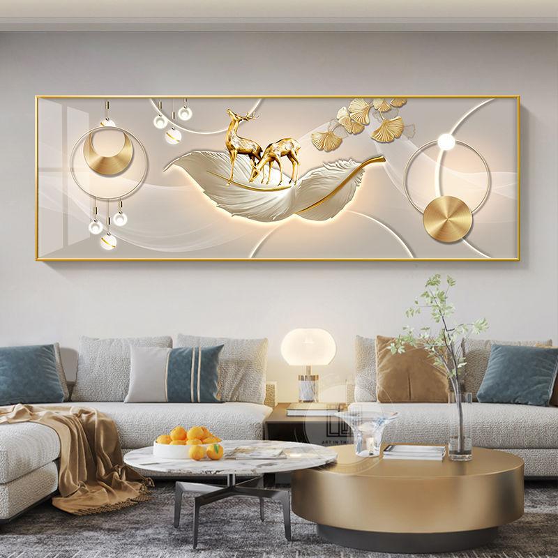 Chinese Style Golden Leaves Deer Canvas Painting Feathers Wall Art Feng Shui Mountain Posters and Prints Living Room No Frame