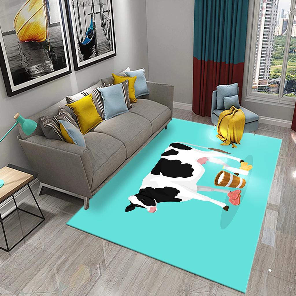 Milchkuhmuster Teppich Kawaii Bauernhoftier Teppich Ochse Fußmatte Rechteck Bereichsteppiche für Erwachsene Yogamatte Wohnzimmerdeko Fußmatte