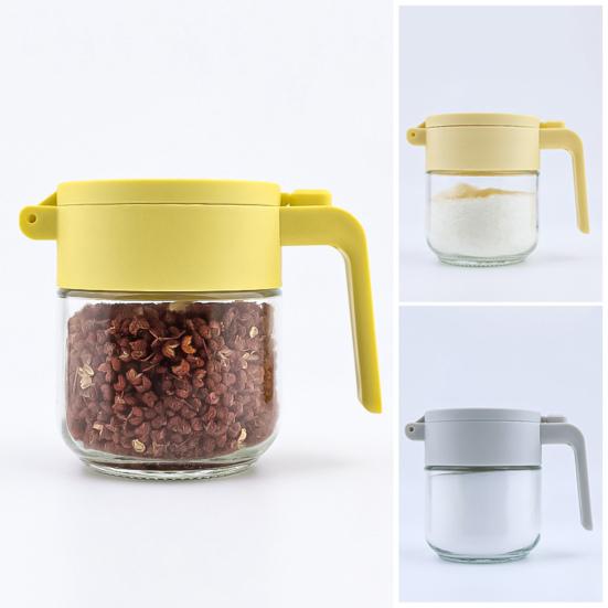 Glass Spice Jar with Airtight Lids Measuring Spoons 250ml Seasoning Bottle for Salt Sugar Seasonings Press-Type One-Hand Open Moisture-Proof Condiment