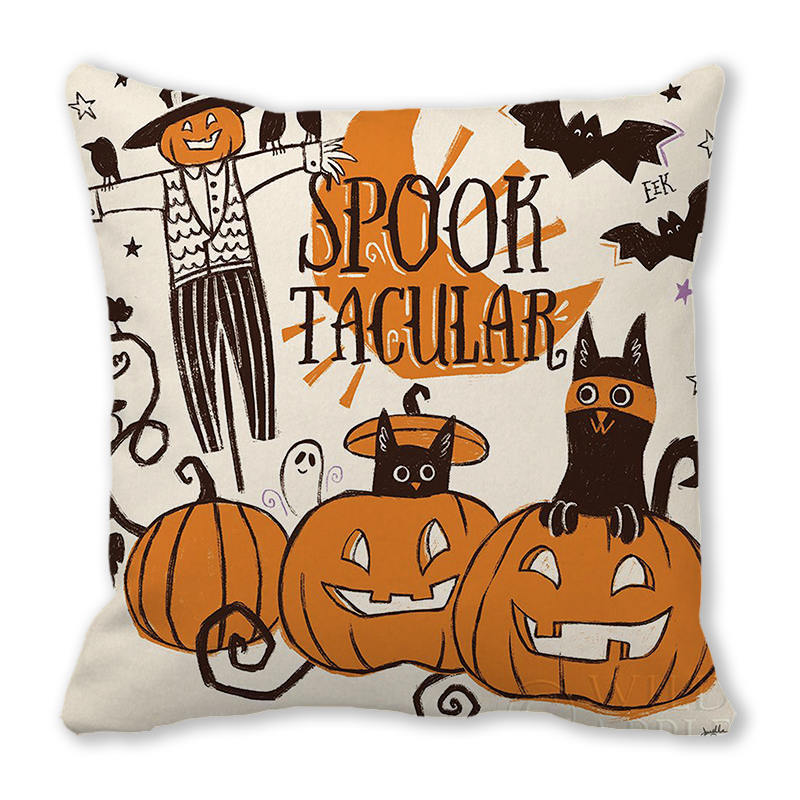 Halloween Horror Pumpkin Print Pattern Cushion Cover for Home Living Room Sofa Decoration Square Polyester Pillowcase