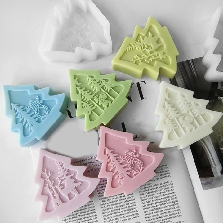 Reusable Silicone Mold Christmas Tree Shaped Candle Mould Creative Aromatherapy Making Mold Festive Decoration Supplies
