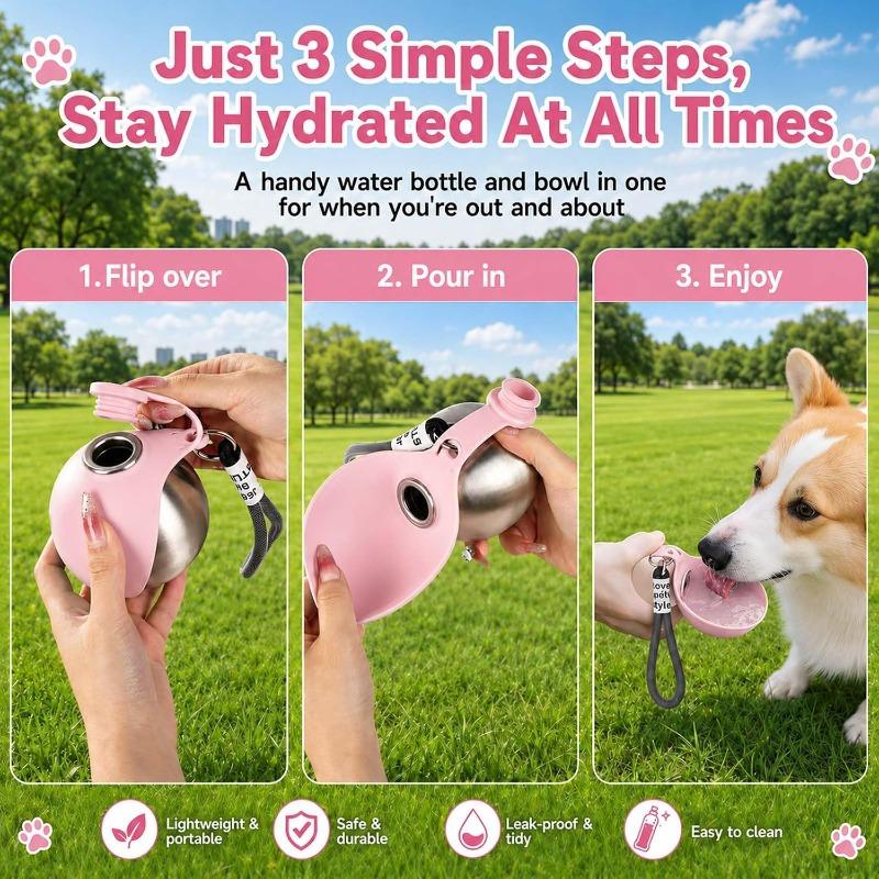 2-in-1 Tragbare Hundewasserflasche, Hundewasserflaschen für Spaziergänge und Reisen, 285ML Edelstahl Hundetrinkflasche & Silikonschale