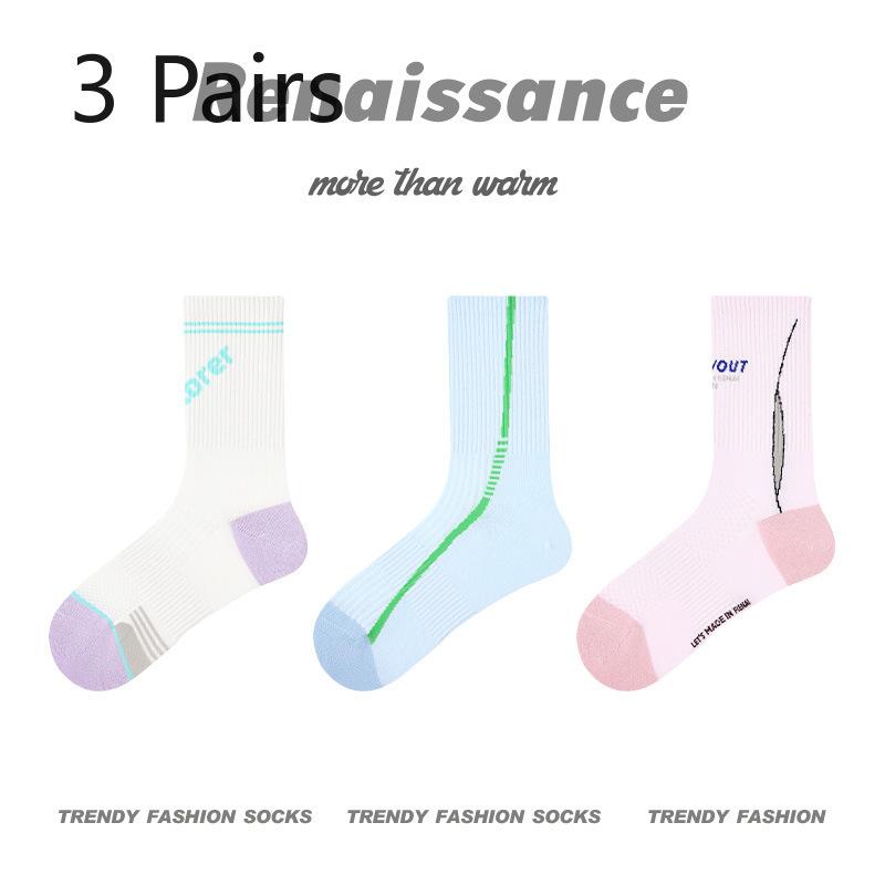 3 Pairs of Female Spring and Summer Thin Style Breathable Sports Tube Cotton Socks