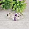 Natural Amethyst Double Stone Ring  | 925 Sterling Silver Minimalist Ring | February Birthstone Ring | Dainty Gemstone Ring | Gift for Her