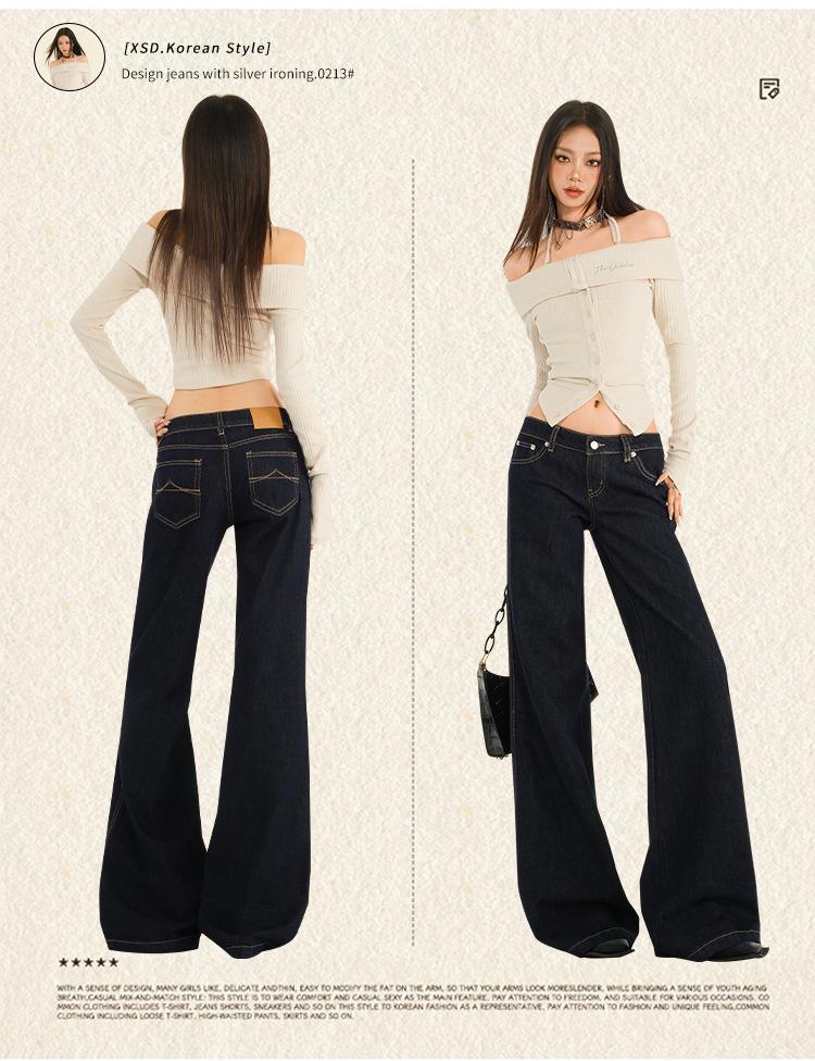 Women's Original Blue Micro-Flare Low-Rise Jeans, Autumn/Winter 2024: Trendy Slimming Wide-Leg Style