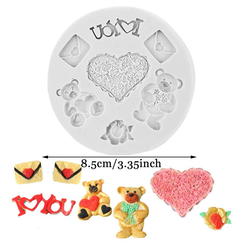 WTEMPO Cute Bear Flower Heart Envelope Shaped Silicone Molds Handmade Epoxy Resin Molds Chocolate Baking Fondant Cake Molds Kit DIY Crafts Molds