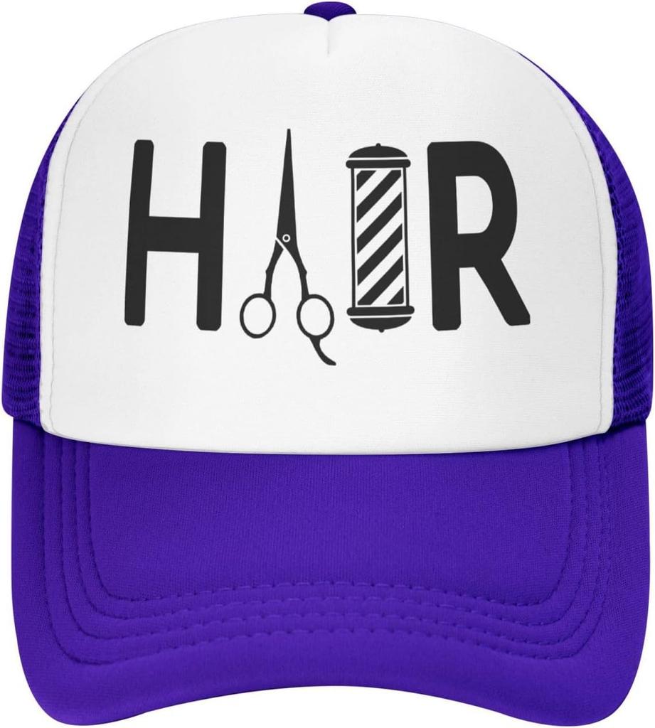 Hair Barber Pole Scissors Graphic Trucker Hat Polyester Adjustable Mesh Baseball Cap Casual