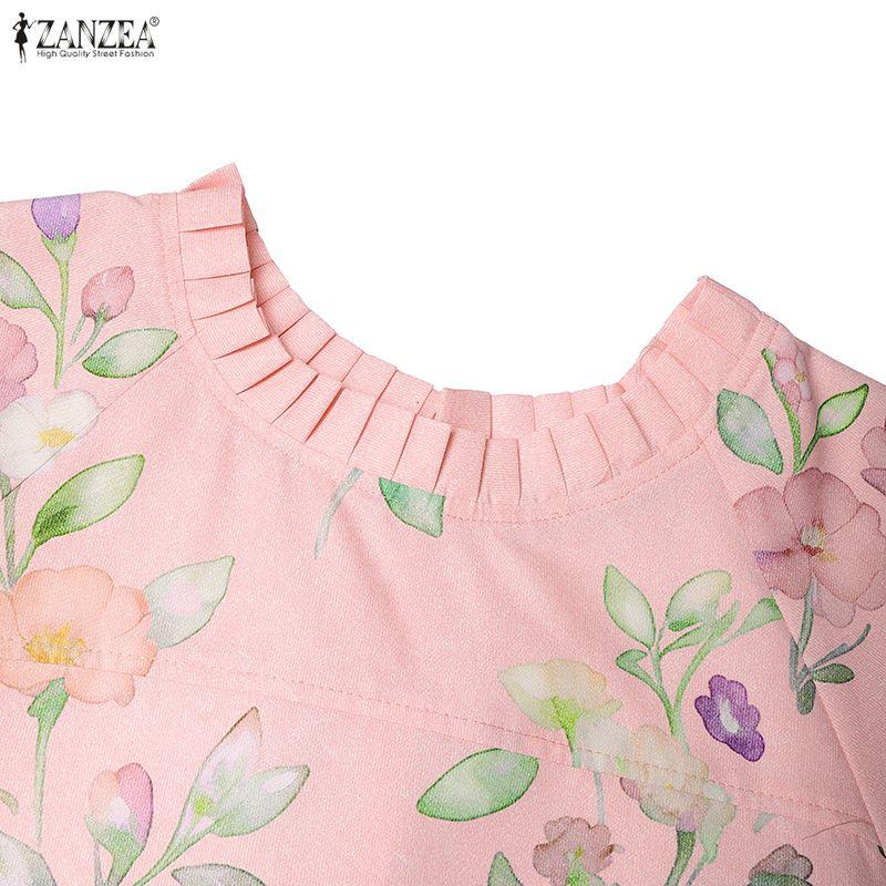 ZANZEA Blusa da donna casual con scollo rotondo, stampa floreale, manica corta larga