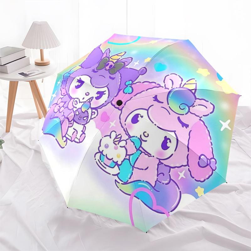 

1pc Kawaii Pastel Unicorns Automatic Folding Umbrella - Portable 3-Fold Design with Iron Frame, Perfect for Fans, Travelers, Everyday Use, and Festive