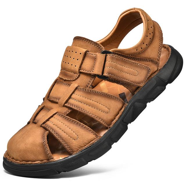 

Классические мужские сандалии, летние мужские сандалии из натуральной кожи, уличные повседневные роскошные сандалии, мужские туфли-гладиаторы в стиле ретро, ​​большие размеры 38-48 39 светло-коричневого