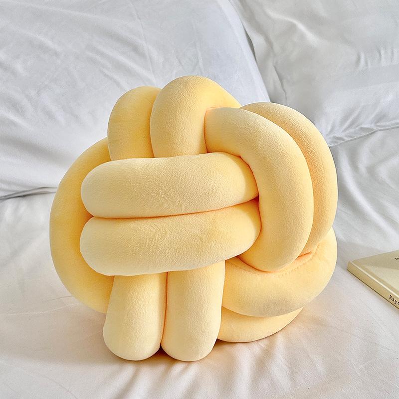 Coussin Décoratif Rond à Pompons Noués à Deux Brins pour Canapé Coussin en Velours Tissé à la Main Oreiller de Chevet