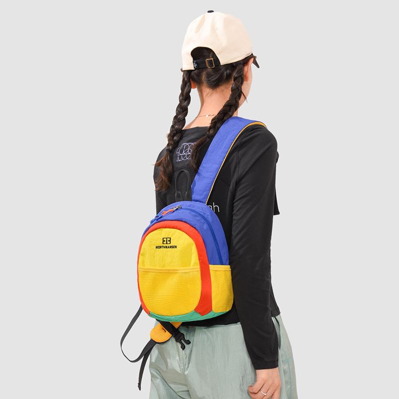 Colorblock Nylon Backpack with Mesh Pocket Lightweight Outdoor Daypack for Travel School Daily