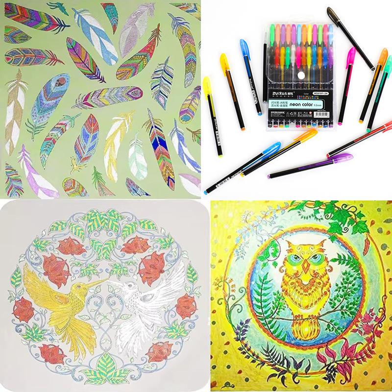 12/48Pcs Metallic Glitter Colors Gel Pens For School Office Adult Coloring Book Journals Drawing Art Markers Promotion Pen