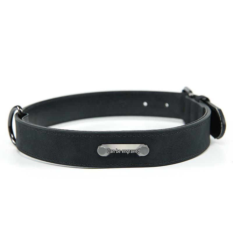 Engravable Microfiber Leather Dog Collar with Adjustable Anti-Lost Tag