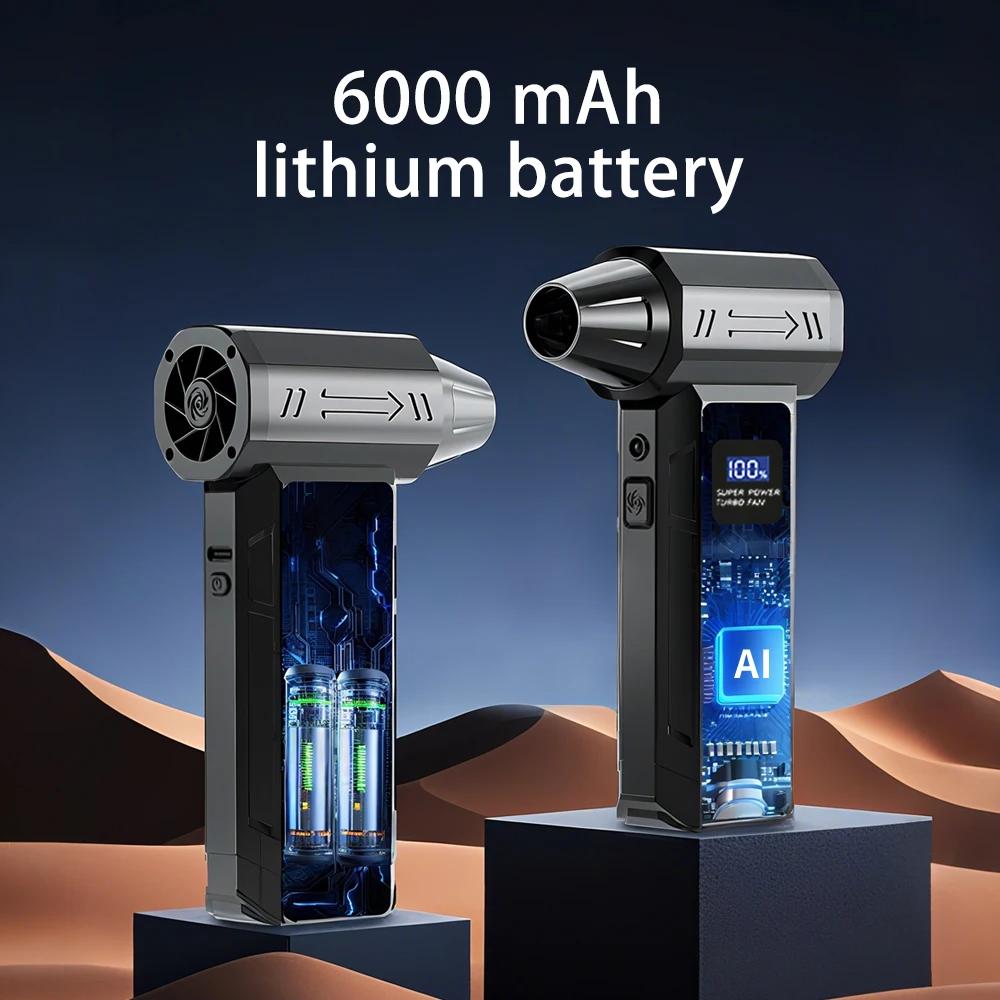 Super Powerful Turbo Air Blower - 180000 RPM Turbo Jet Fan,- Brushless Motor, 52m/s 4 Speed LED Light, 6000mAh Battery, Snow Blo