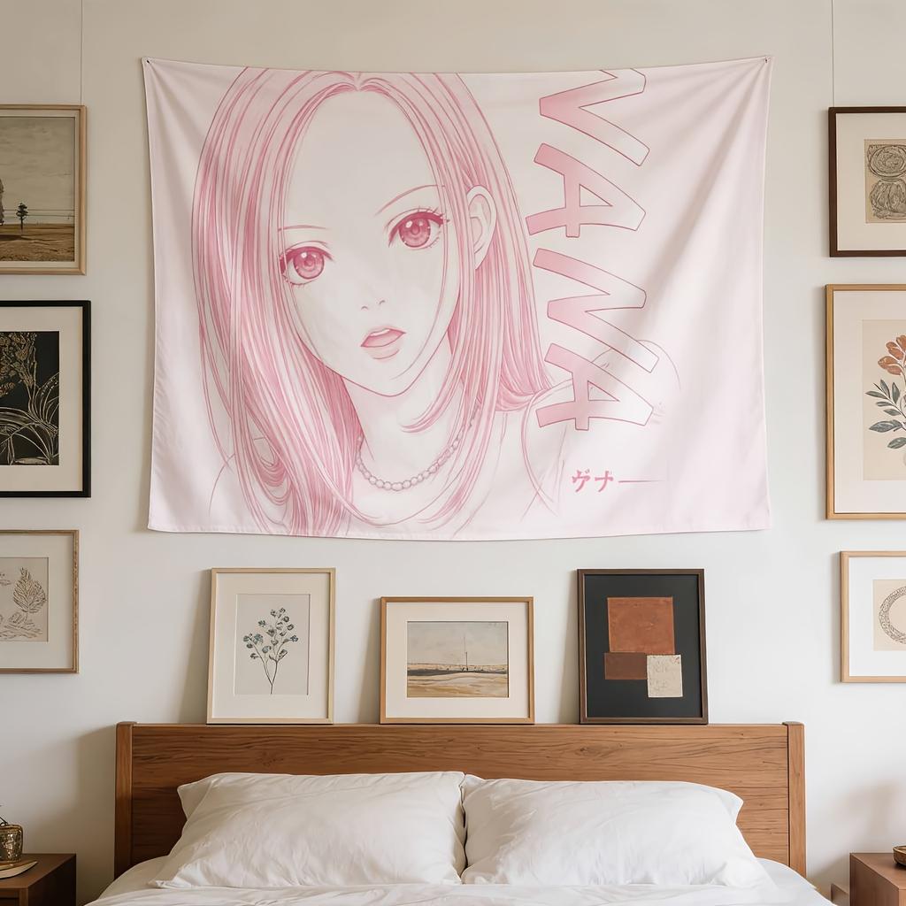 1 Stück Pastellrosa Anime Wandteppich zum Aufhängen - Manga Poster Geeignet für Schlafsaal Dekoration, Horizontales Wandpaneel für enge Räume