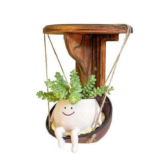 

Hanging Swing Chair Planter Pot Cute Smile Face Flower Pot for Indoor Outdoor Plants Resin Head Plant Pots 1pc