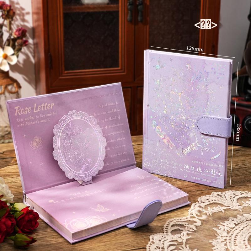 Rose Butterfly Laser Stamped Notebook with Magnetic Buckle - Retro Style Student Diary