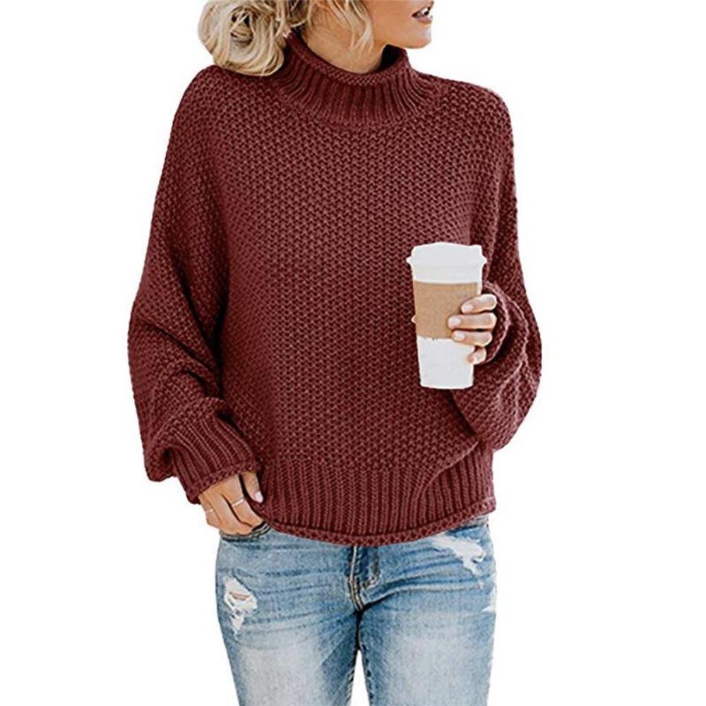 New Autumn and Winter Knitted Sweater with Thick Thread and High Neck Pullover for Women
