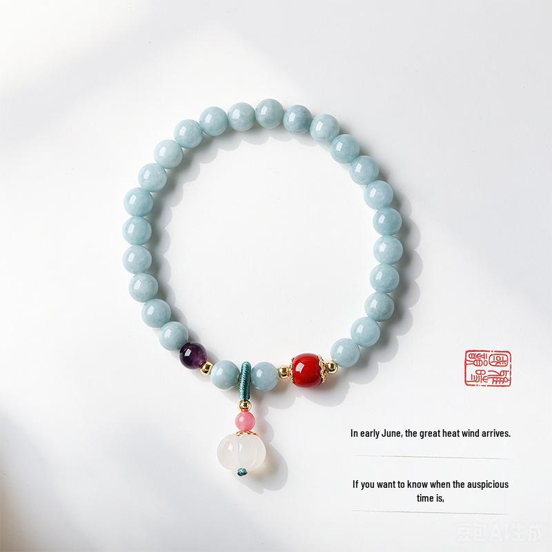 Aquamarine & White Crystal Beaded Bracelet: Fairy Summer Style for Girls, Sweet & Simple Fashion Hand Jewelry with a High-End Feel
