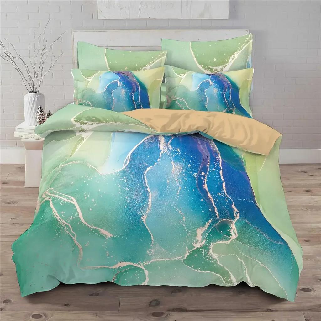 Chic Girly Marble Duvet Cover Abstract Geometric Bedding Set Microfiber Glitter Blue Comforter Cover King Queen For Kid Teen Boy